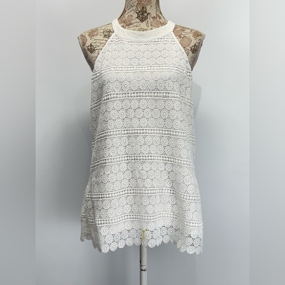 ANTIBES BLANC White Crochet Sleeveless halter neck top size L - Picture 2 of 12